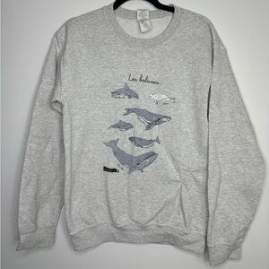 Gildan heather gray whales print upcycled diy front sweatshirt size small